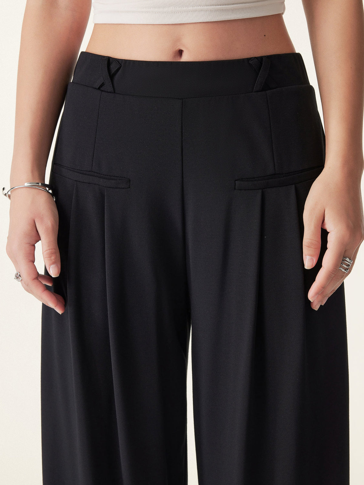 Drapey Bamboo Ponte Mid Rise Wide Leg Hose mit Taschen