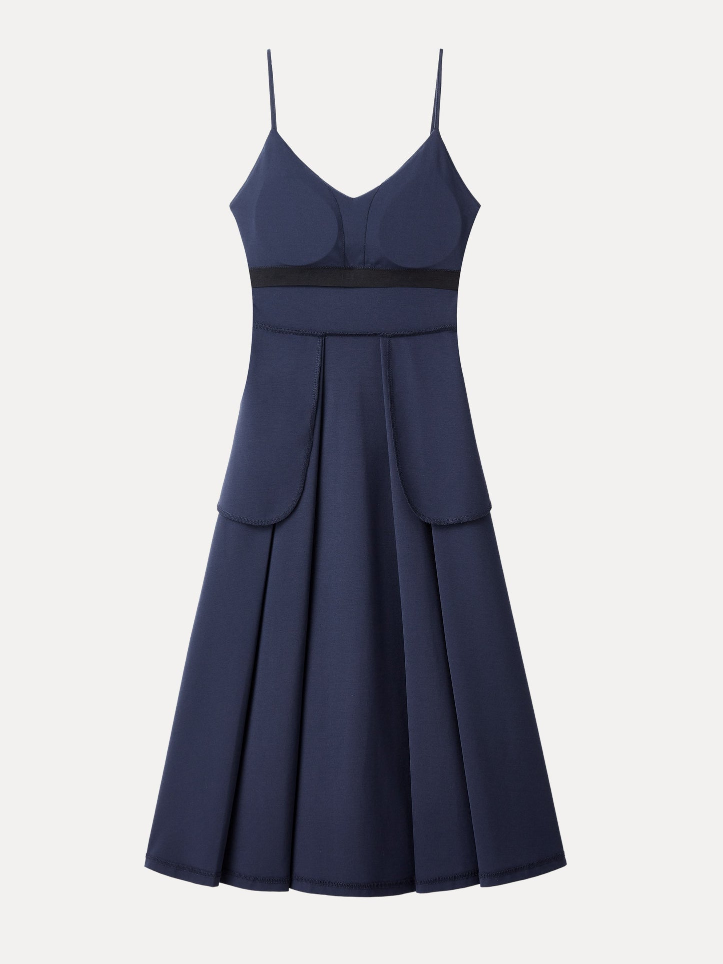 Damen Bamboo Ponte V-Ausschnitt Fit-and-Flare Midi Bra Sundress mit Taschen