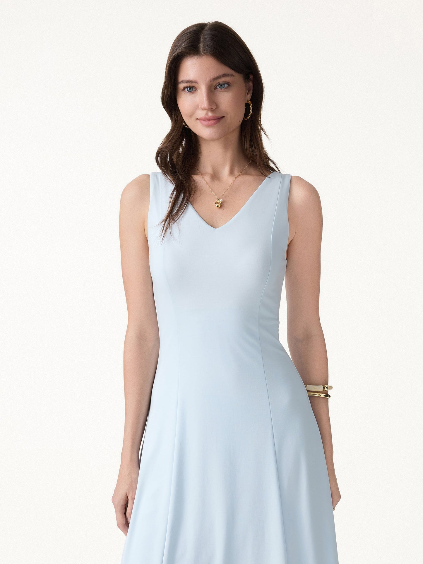 Stretch Ponte V-Ausschnitt A-Linie Midi BH-Kleid
