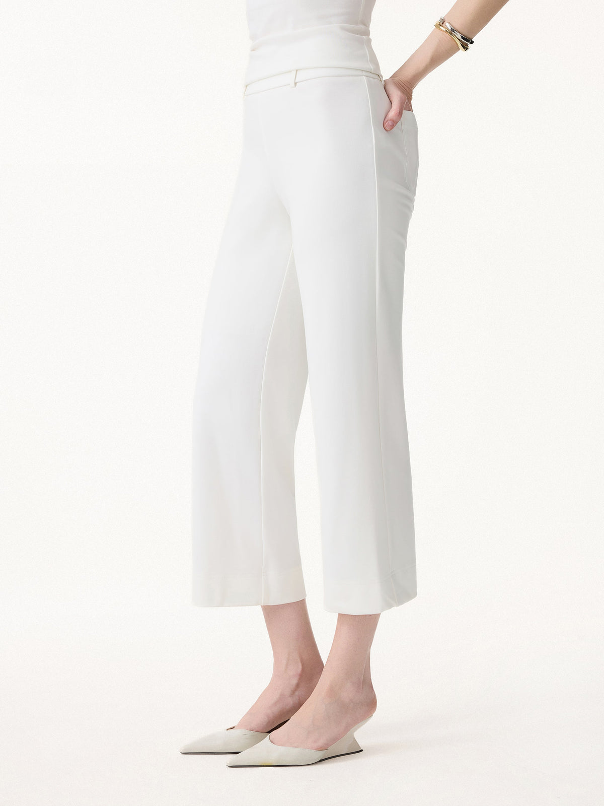 Mid Rise Cropped Wide Leg Pants mit Taschen