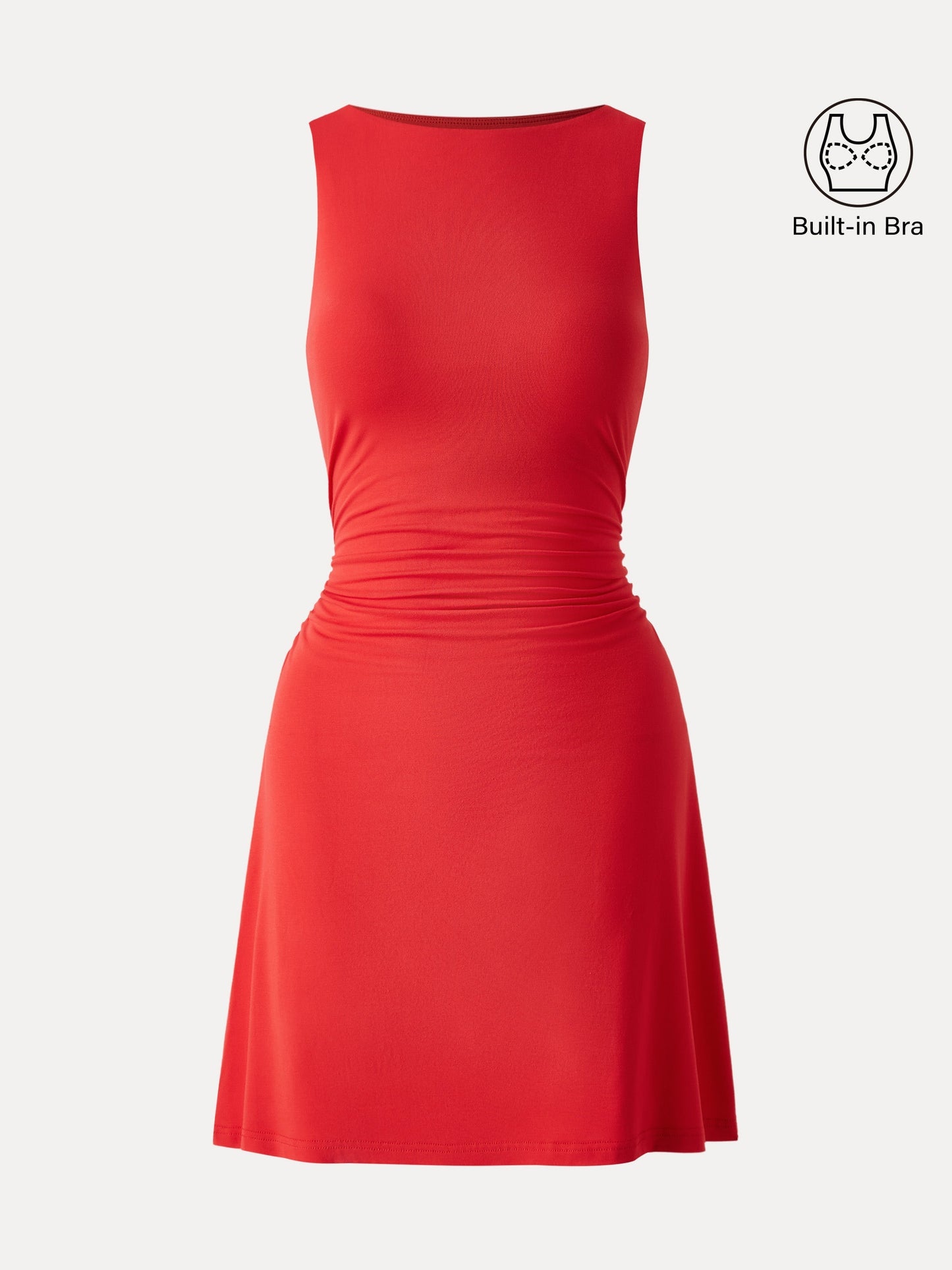 Damen Bootsausschnitt Raffung A-Linie Mini-Bra-Kleid