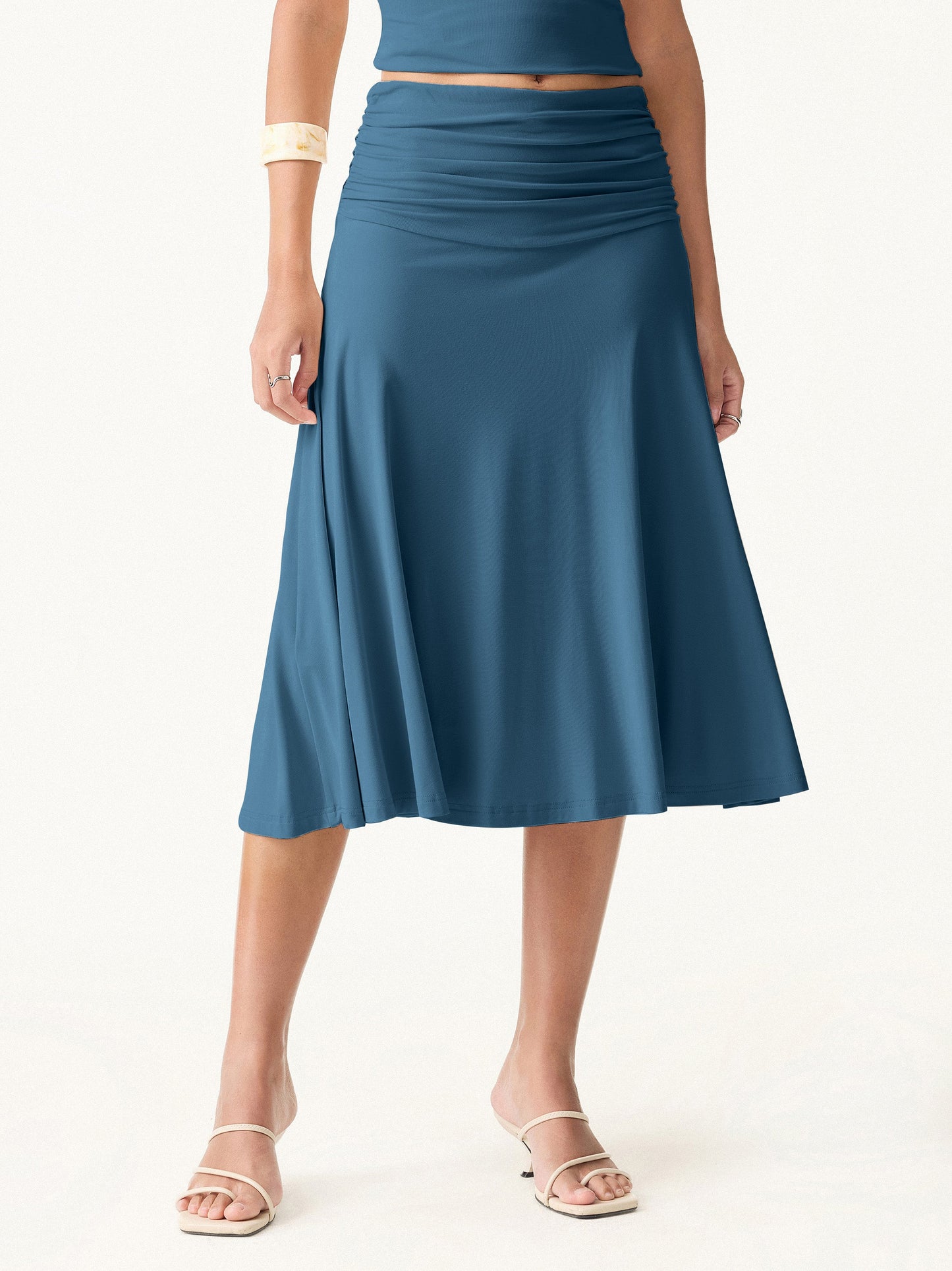 Flowy Side Ruched A-Linie Midi-Rock
