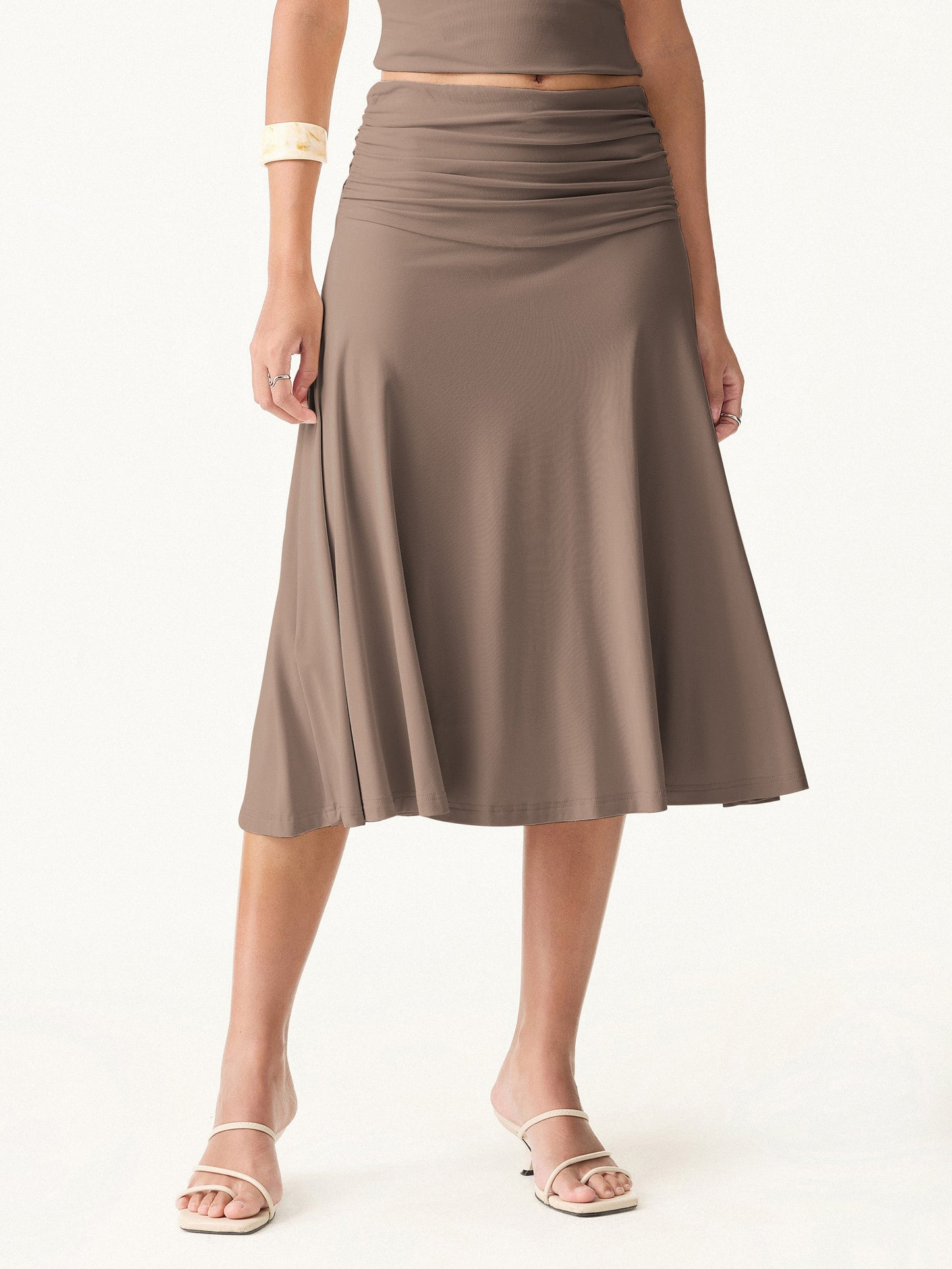 Flowy Side Ruched A-Linie Midi-Rock