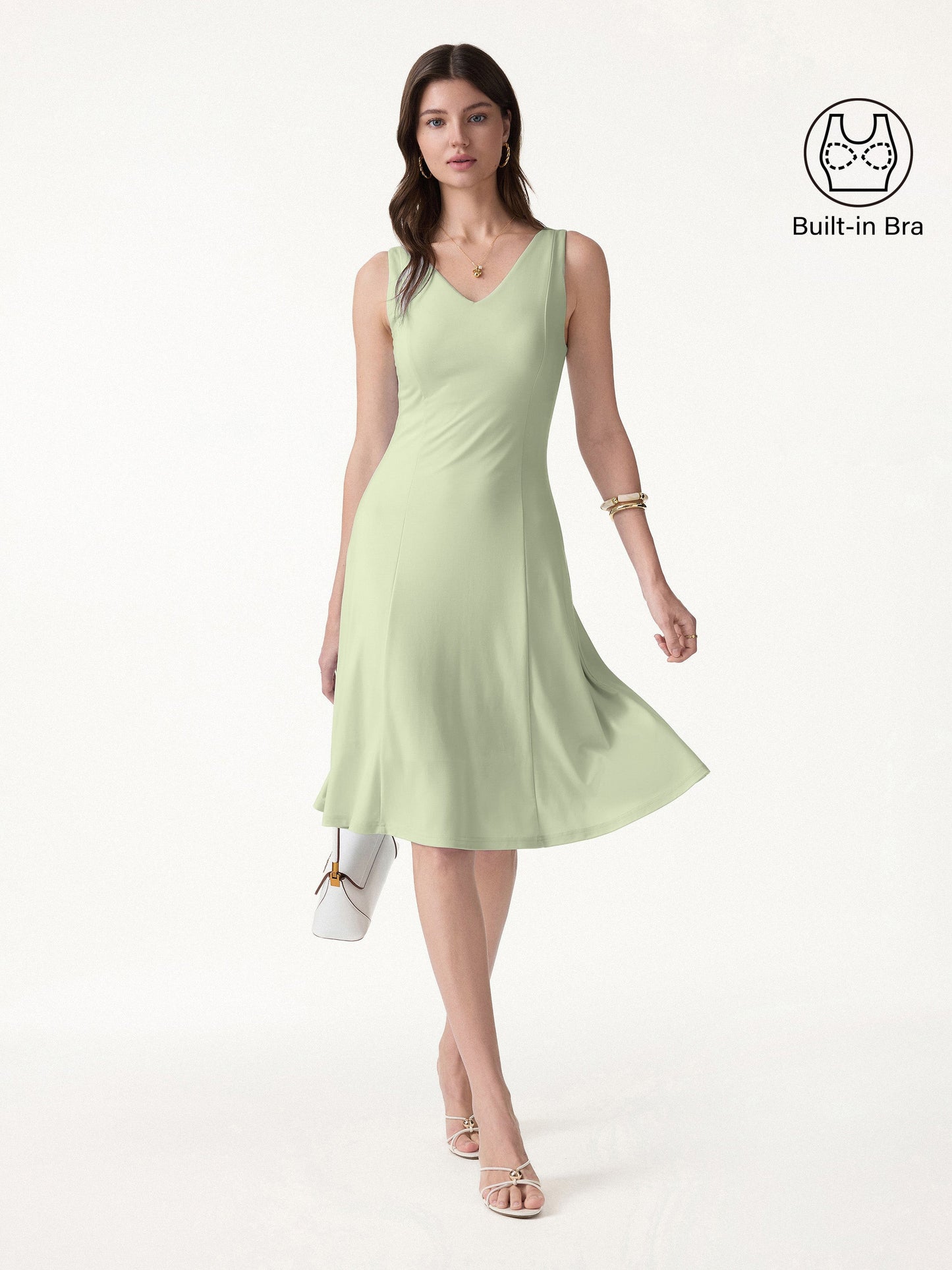 Stretch Ponte V-Ausschnitt A-Linie Midi BH-Kleid