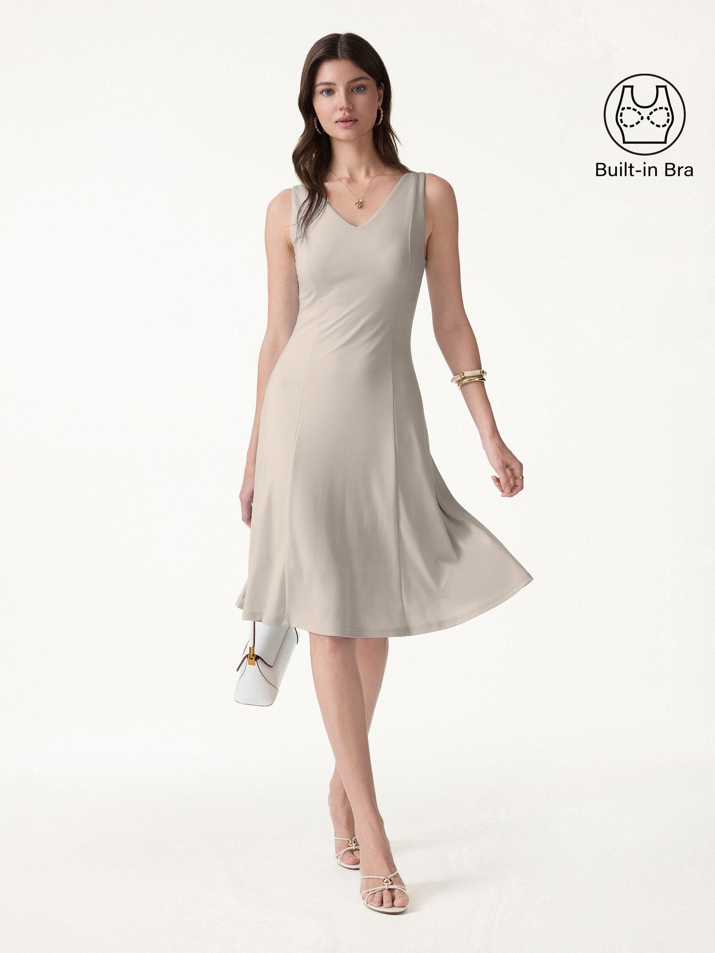 Stretch Ponte V-Ausschnitt A-Linie Midi BH-Kleid