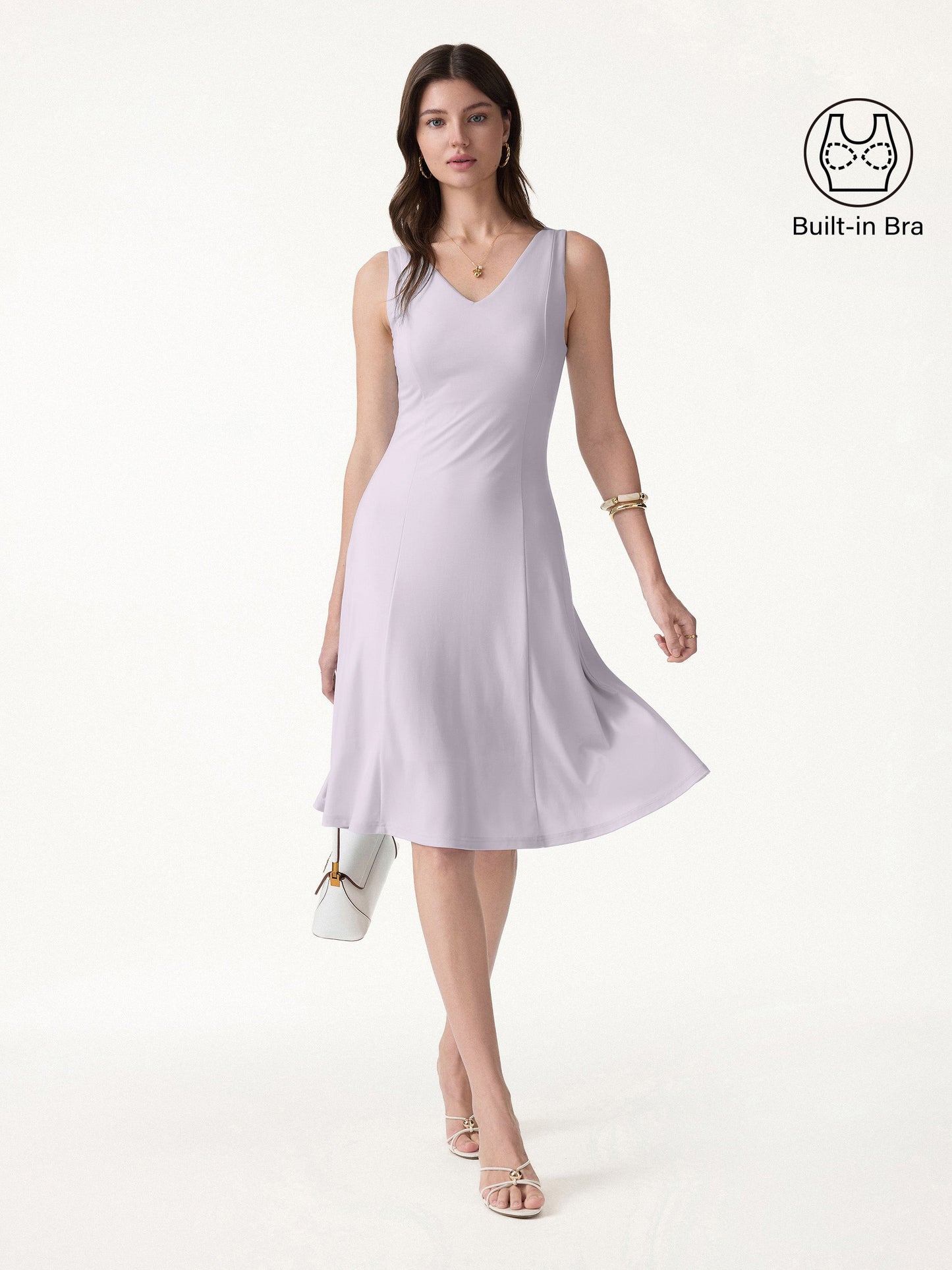 Stretch Ponte V-Ausschnitt A-Linie Midi BH-Kleid