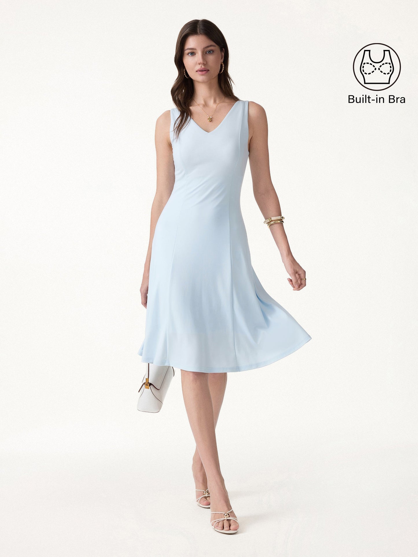 Stretch Ponte V-Ausschnitt A-Linie Midi BH-Kleid