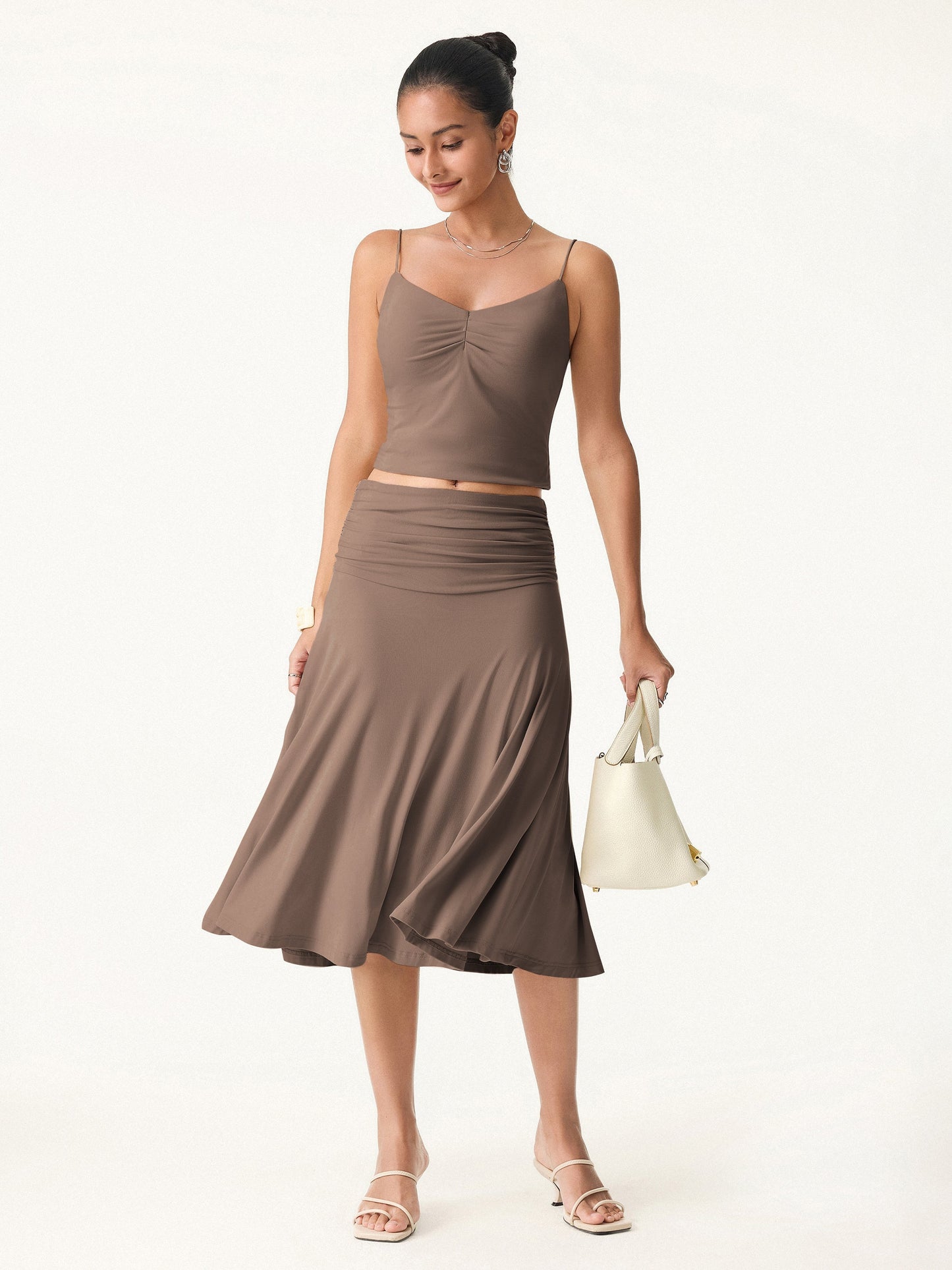 Flowy Side Ruched A-Linie Midi-Rock