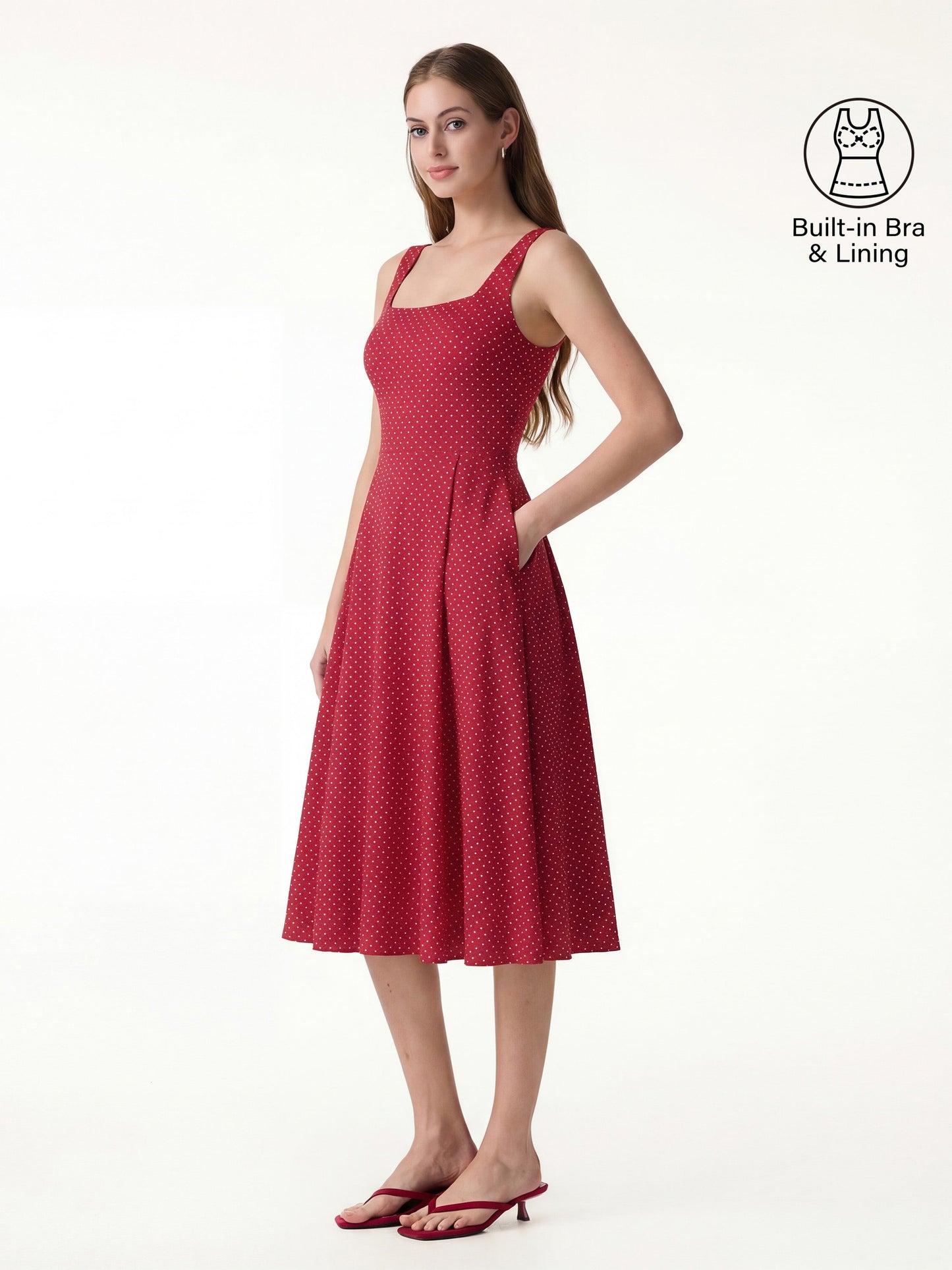 Damen Midi-Bra-Kleid aus Stretch-Baumwolle mit Taschen
