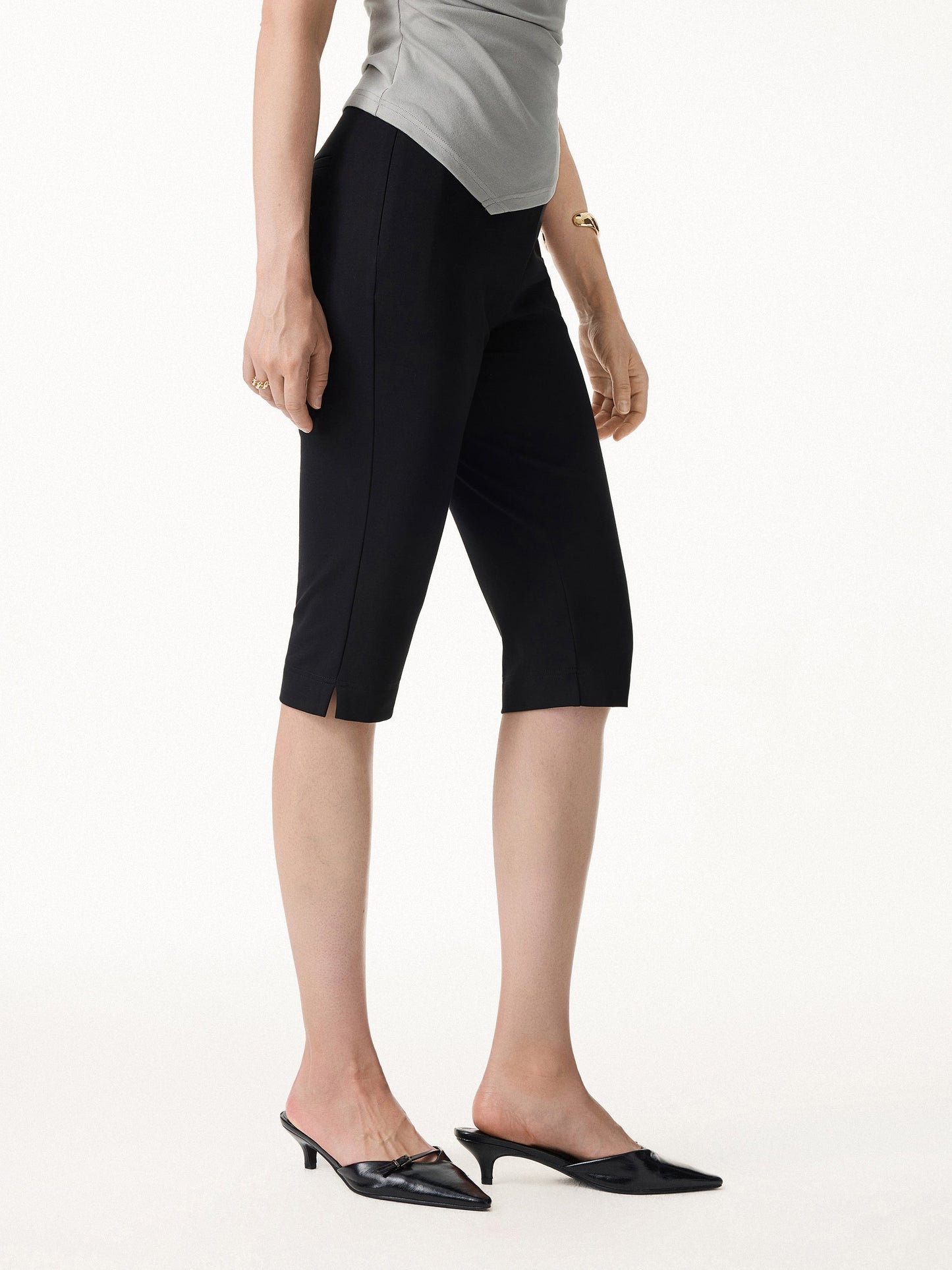 Stretch Ponte Chic Capri-Hose mit Taschen