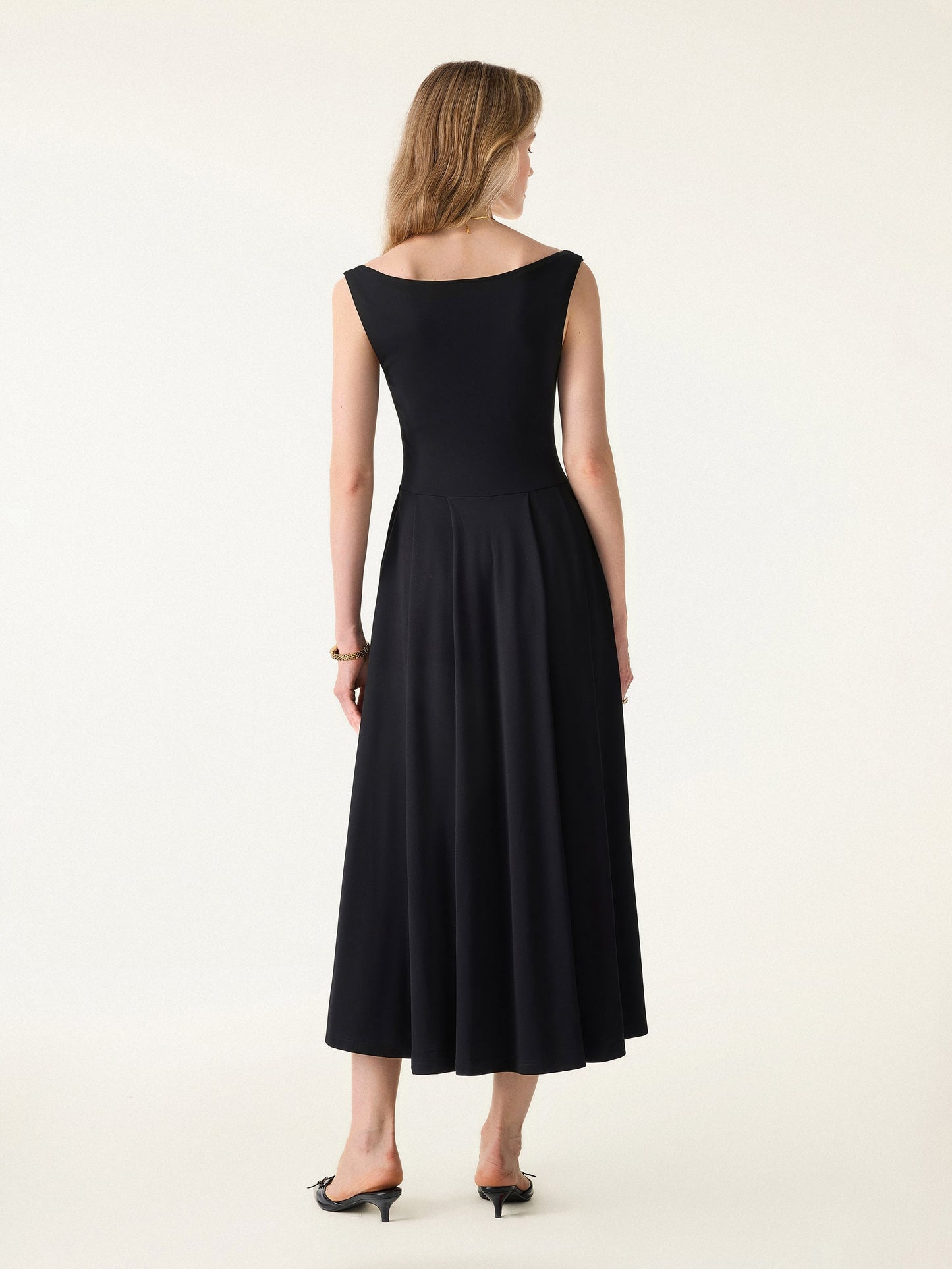 Damen Midi-Bra-Kleid mit Rundhalsausschnitt und Taschen