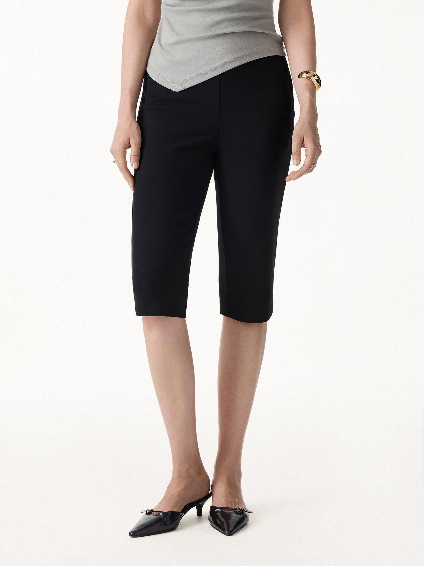 Stretch Ponte Chic Capri-Hose mit Taschen