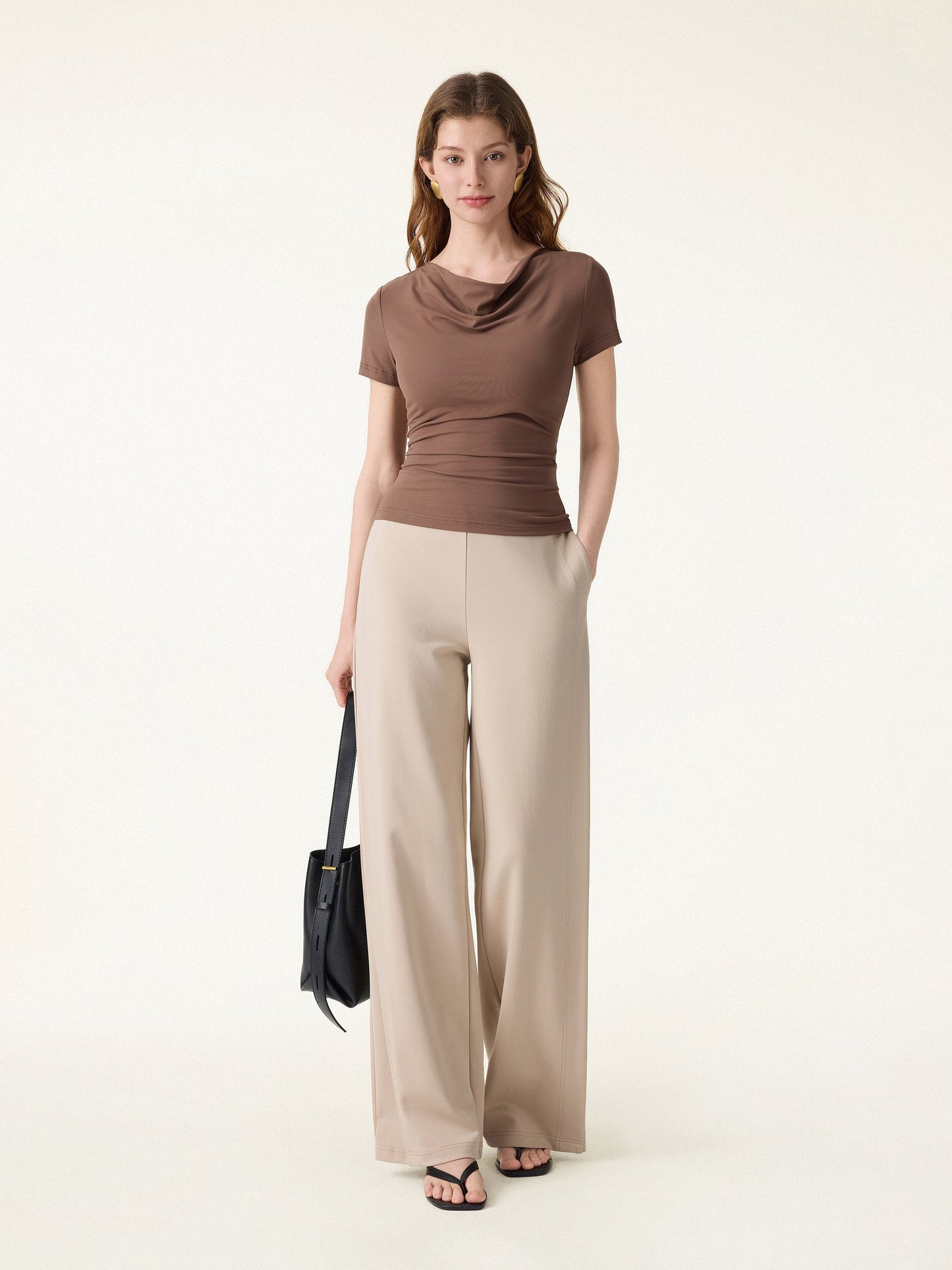 Drapey Mid Rise Wide Leg Pull-on Hose mit Taschen