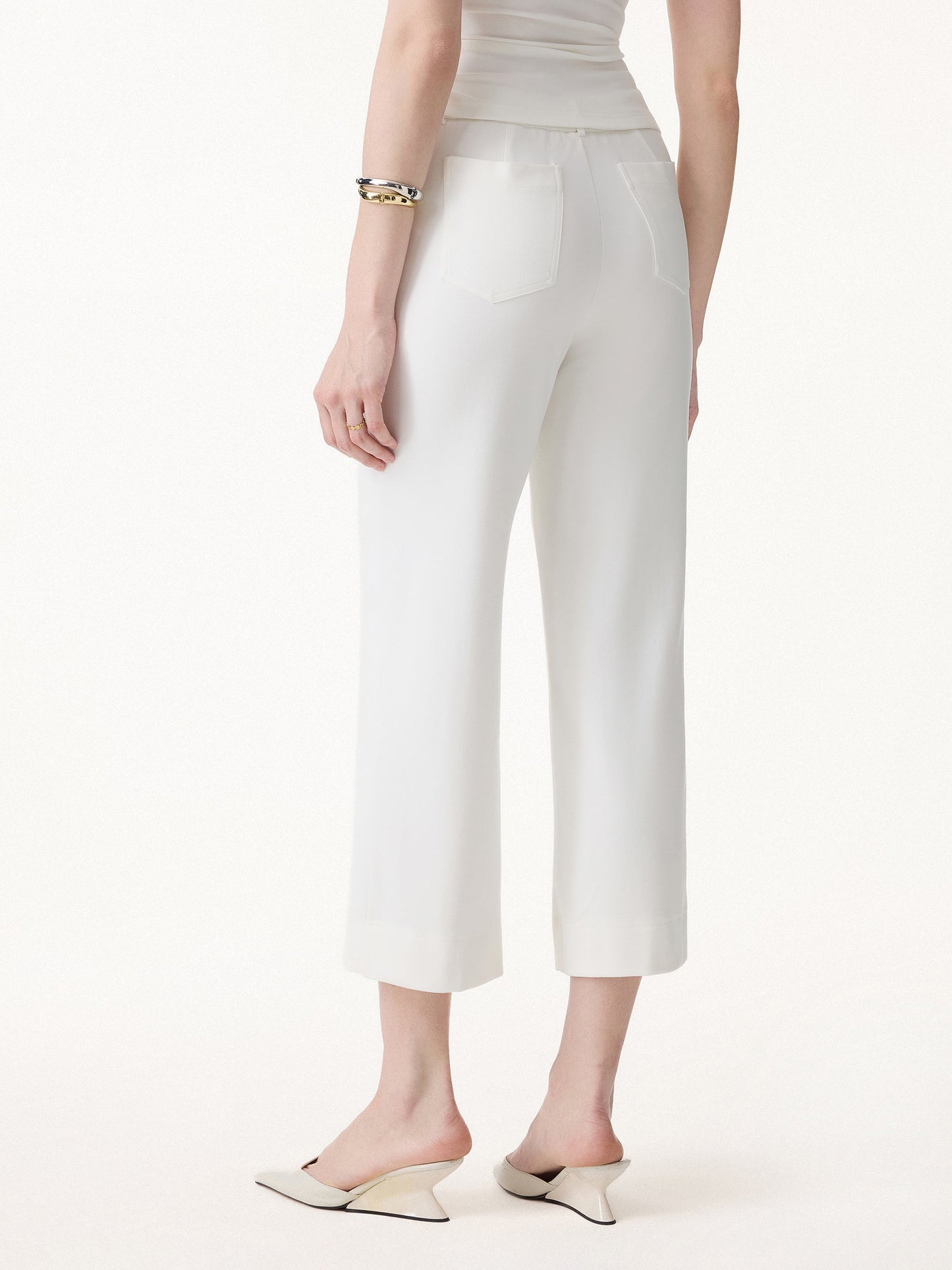 Mid Rise Cropped Wide Leg Pants mit Taschen
