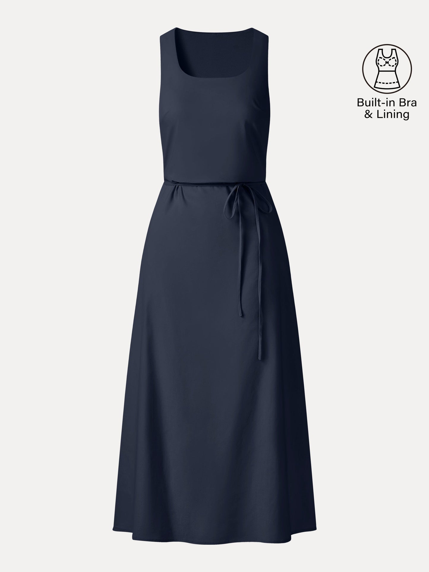 Leinen-Mix U-Ausschnitt Maxi-Kleid mit Taschen