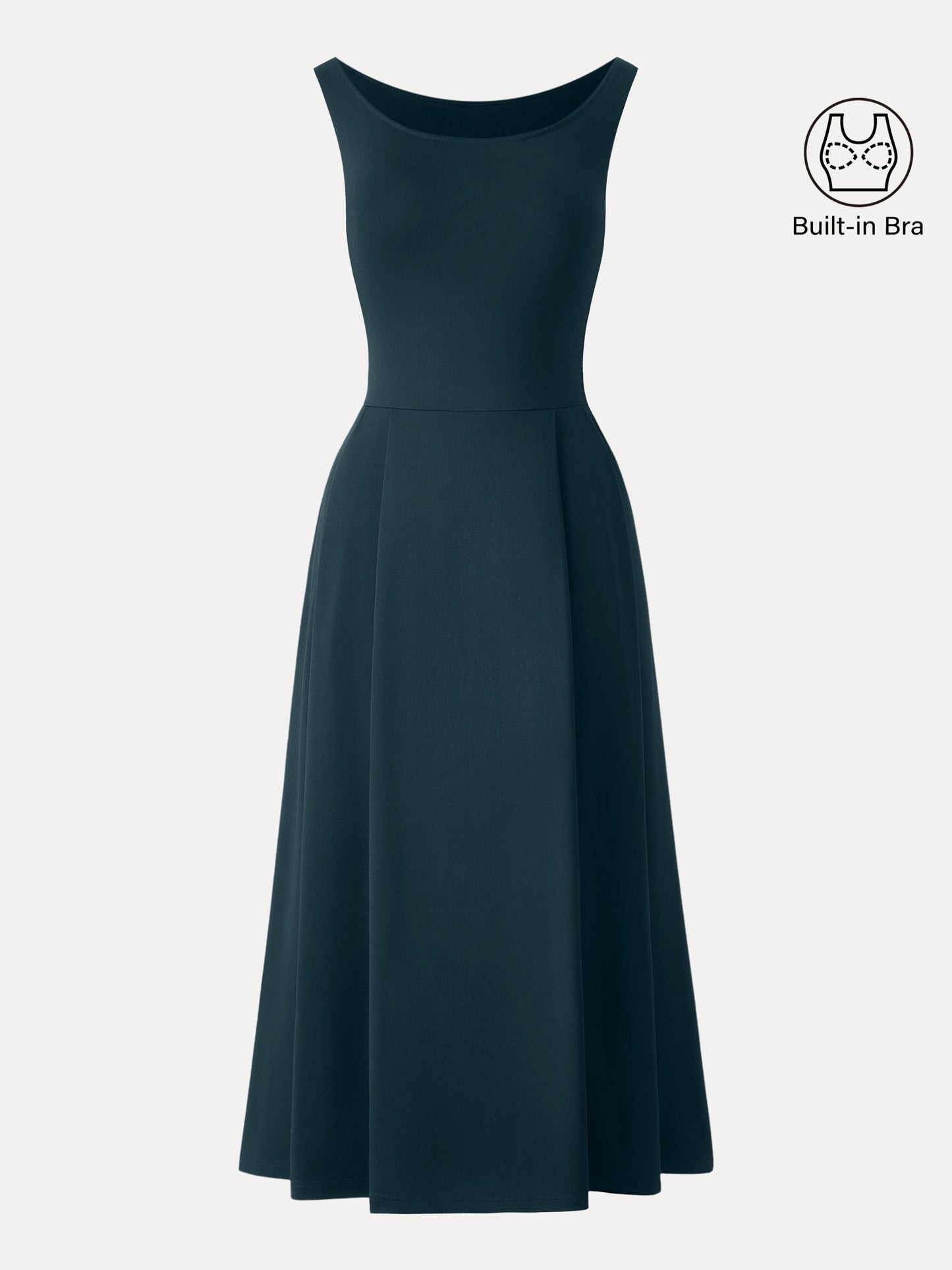 Damen Midi-Bra-Kleid mit Rundhalsausschnitt und Taschen
