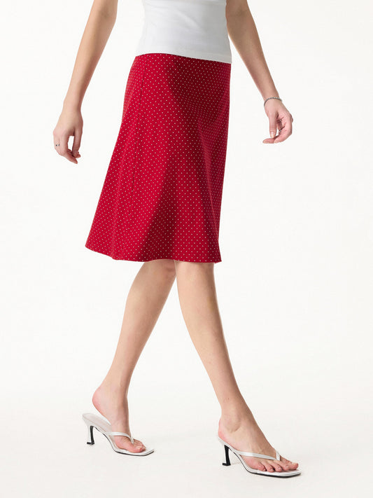 Stretch Baumwolle Polka Dot A-Linie Schlagrock