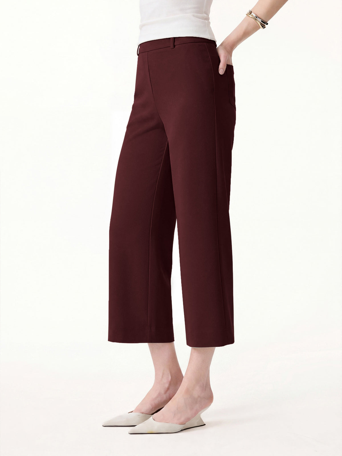 Mid Rise Cropped Wide Leg Pants mit Taschen