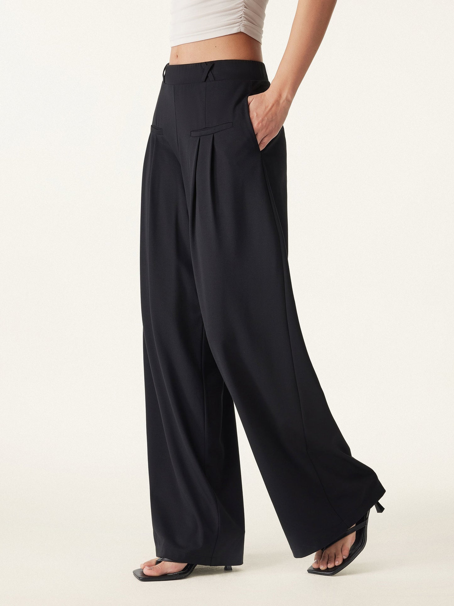 Drapey Bamboo Ponte Mid Rise Wide Leg Hose mit Taschen