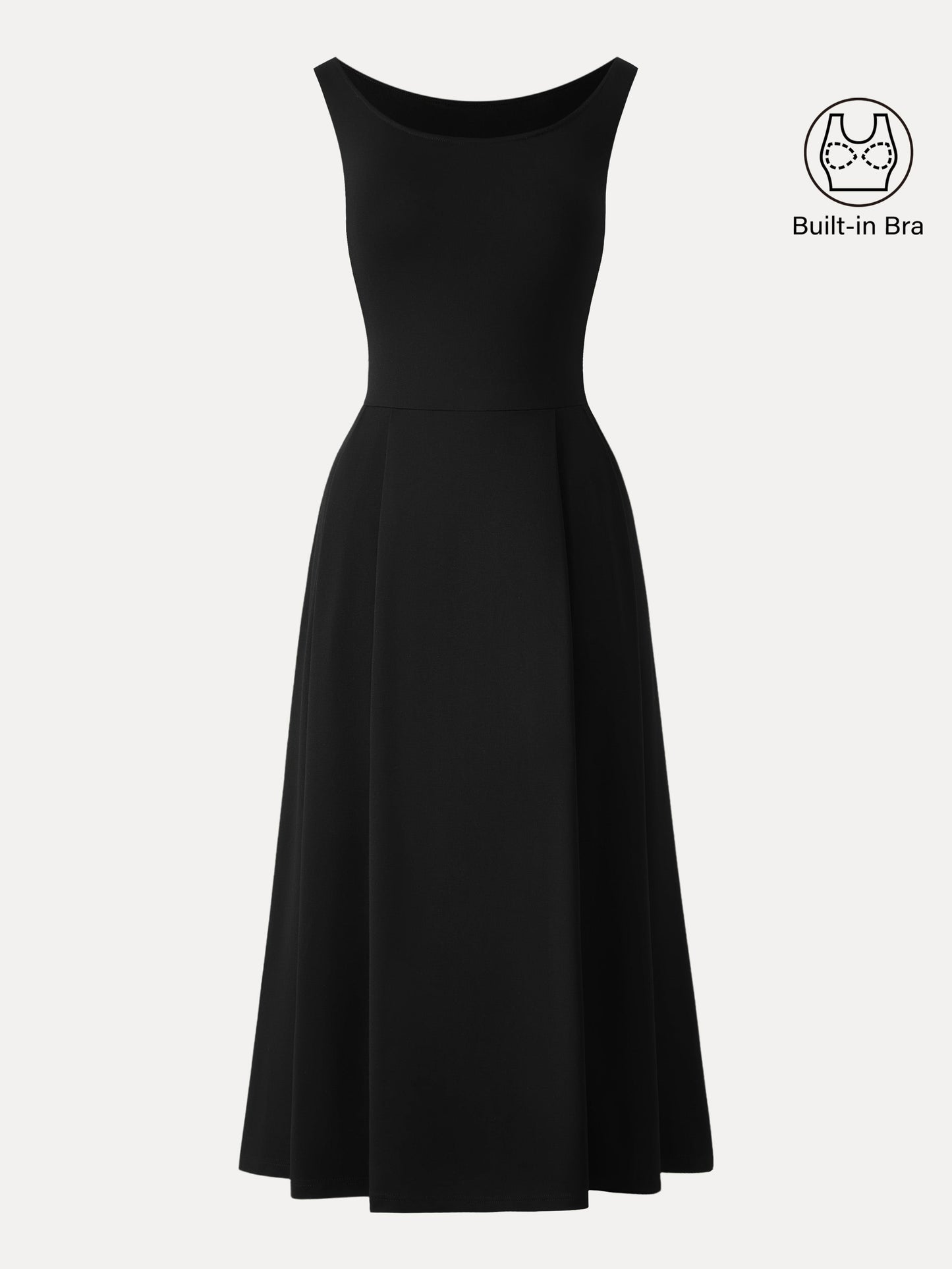 Damen Midi-Bra-Kleid mit Rundhalsausschnitt und Taschen