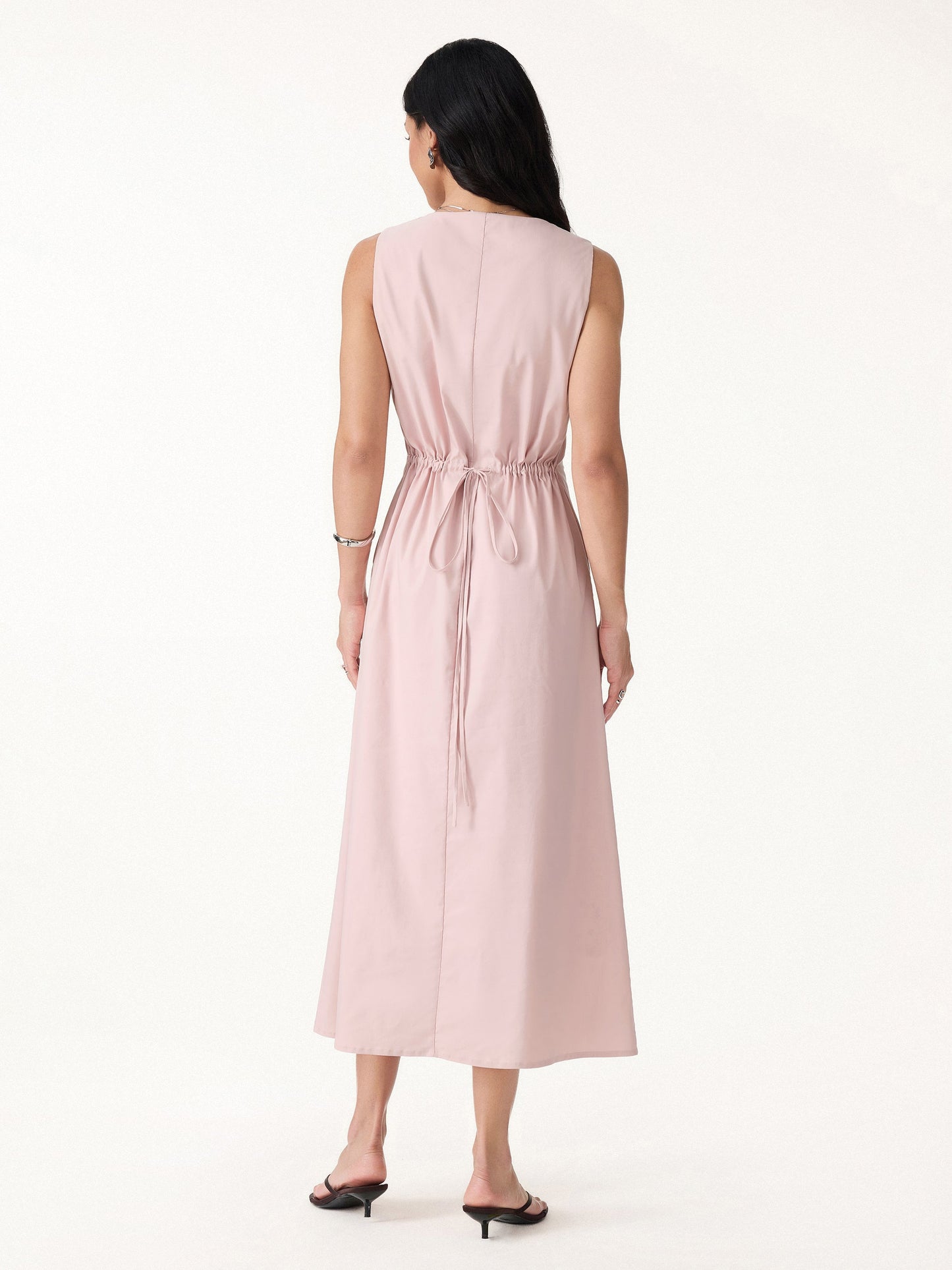 Leinen-Mix U-Ausschnitt Maxi-Kleid mit Taschen