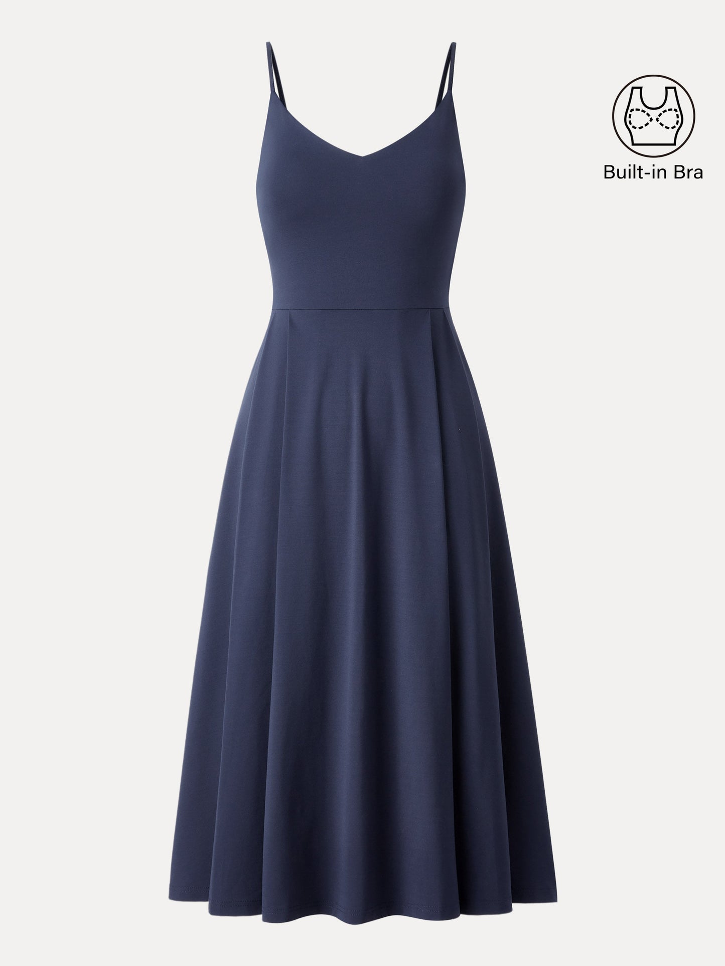 Damen Bamboo Ponte V-Ausschnitt Fit-and-Flare Midi Bra Sundress mit Taschen