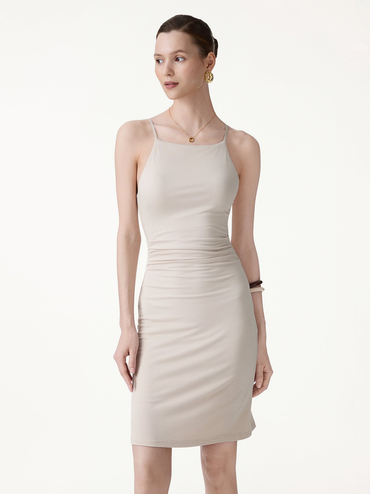 Damen CoolTouch A-Linie Raffung Mini-Bra Kleid