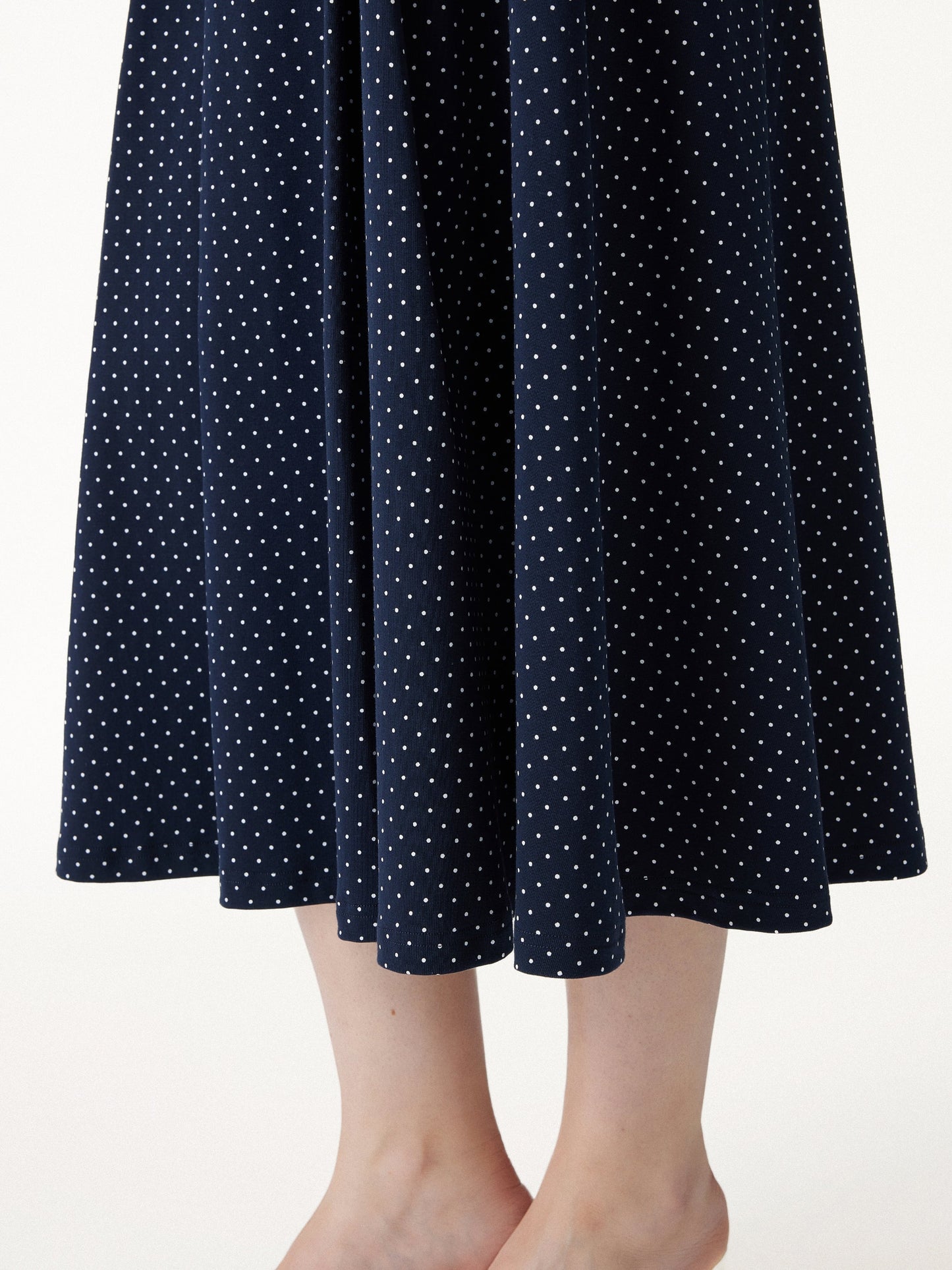 Stretch Baumwolle Polka Dot A-Linie Flare Midi Rock mit Taschen