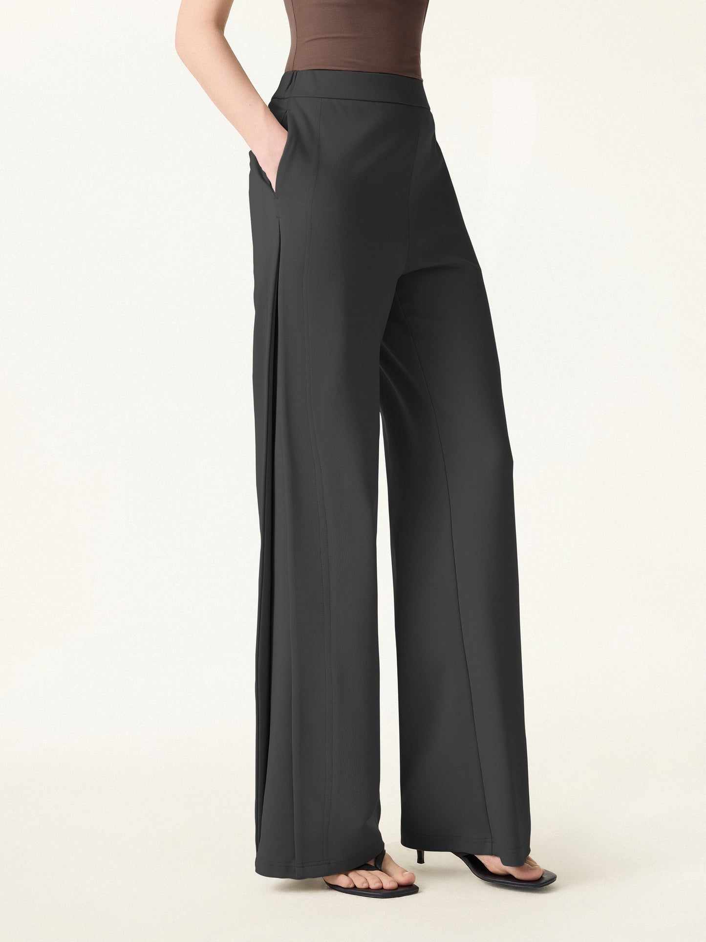 Drapey Mid Rise Wide Leg Pull-on Hose mit Taschen