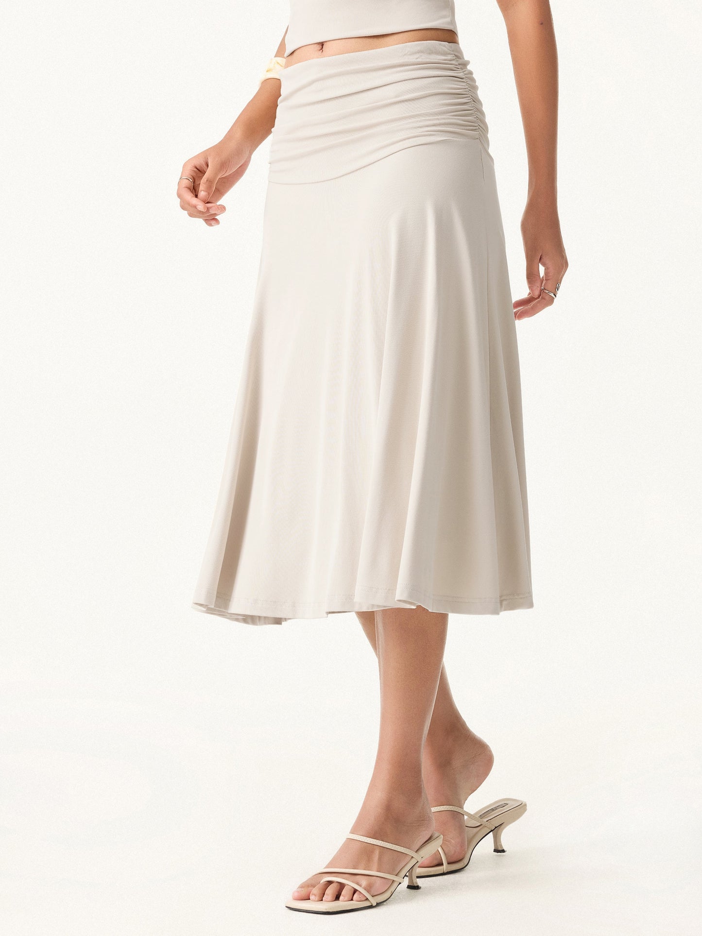 Flowy Side Ruched A-Linie Midi-Rock