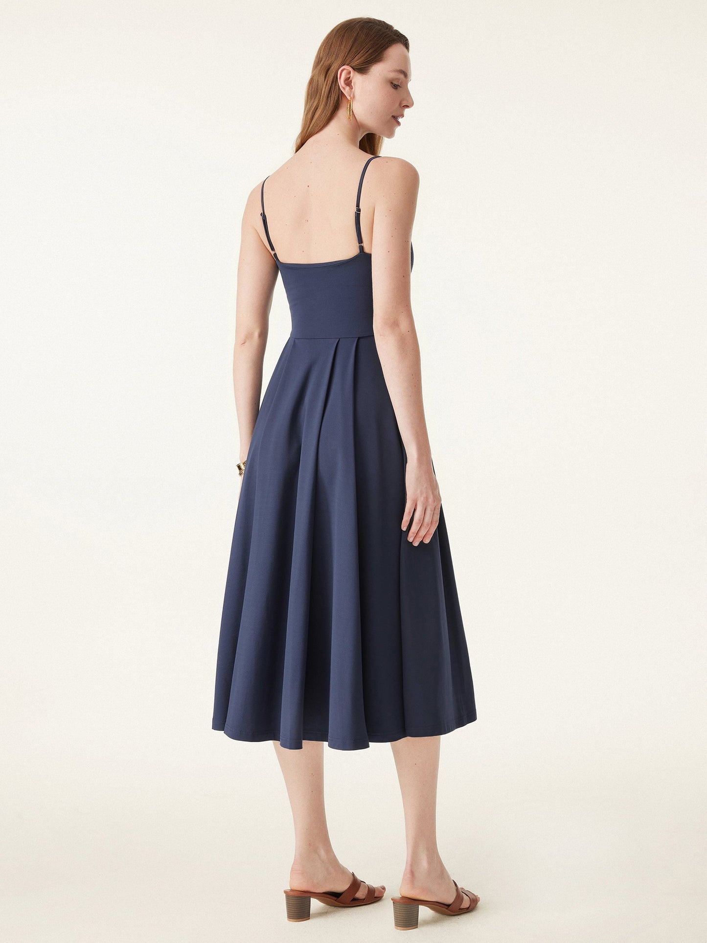 Damen Bamboo Ponte V-Ausschnitt Fit-and-Flare Midi Bra Sundress mit Taschen