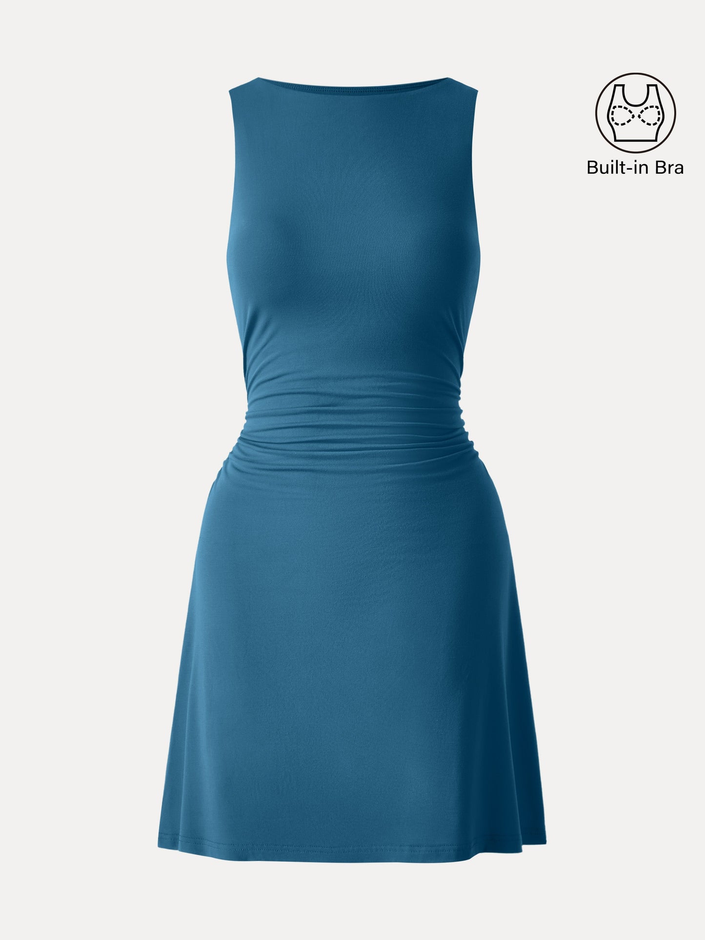 Damen Bootsausschnitt Raffung A-Linie Mini-Bra-Kleid