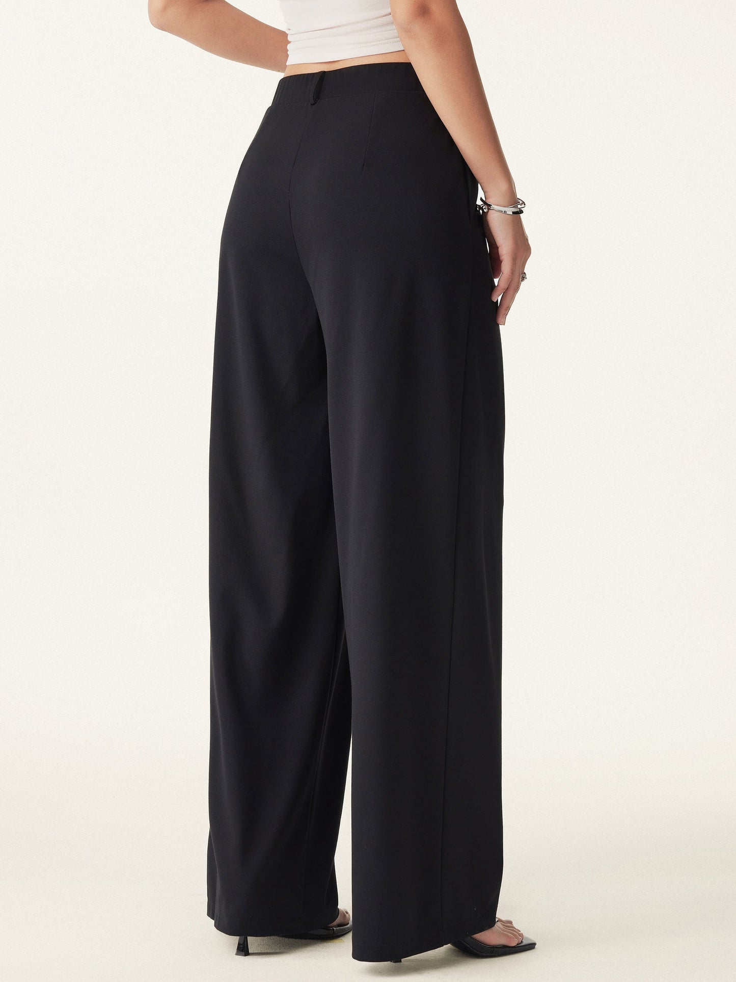 Drapey Bamboo Ponte Mid Rise Wide Leg Hose mit Taschen