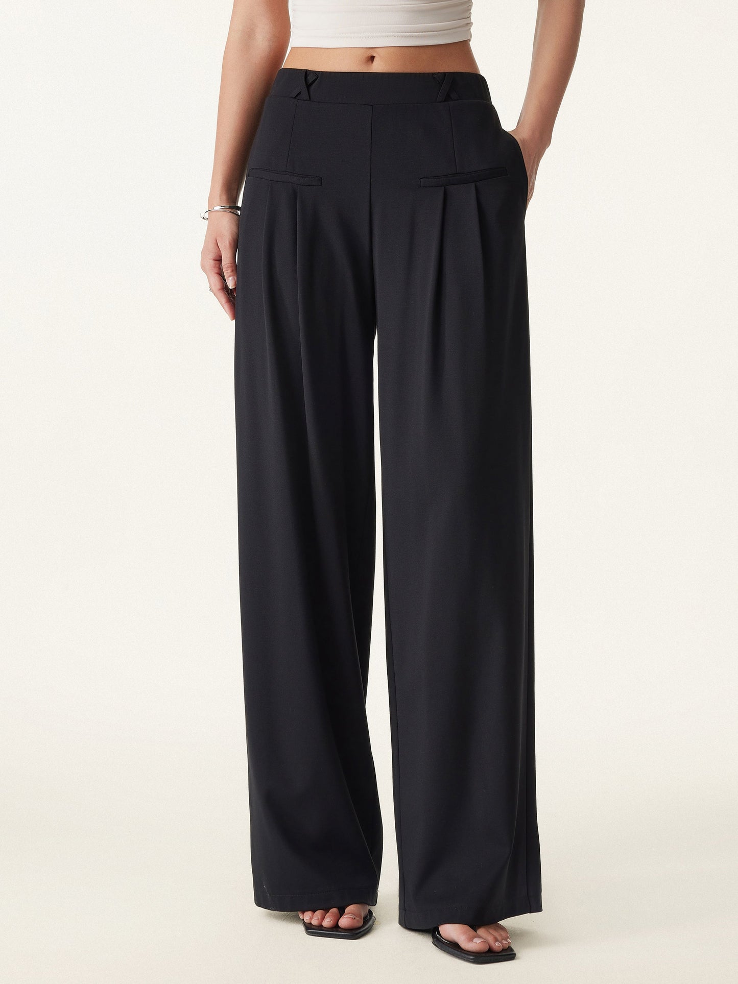 Drapey Bamboo Ponte Mid Rise Wide Leg Hose mit Taschen
