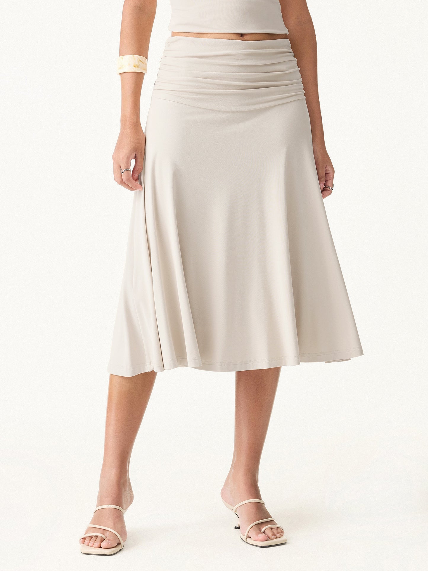 Flowy Side Ruched A-Linie Midi-Rock