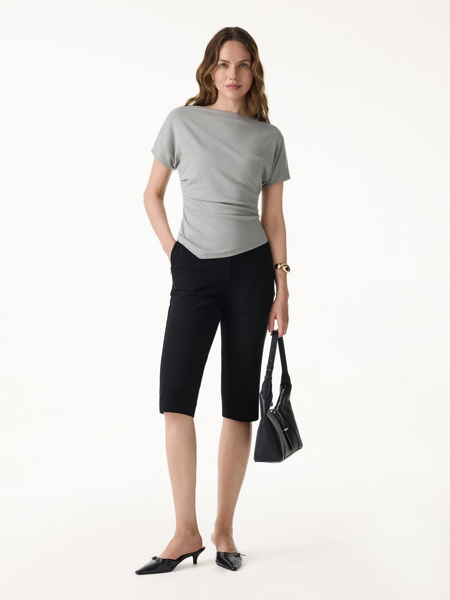 Stretch Ponte Chic Capri-Hose mit Taschen