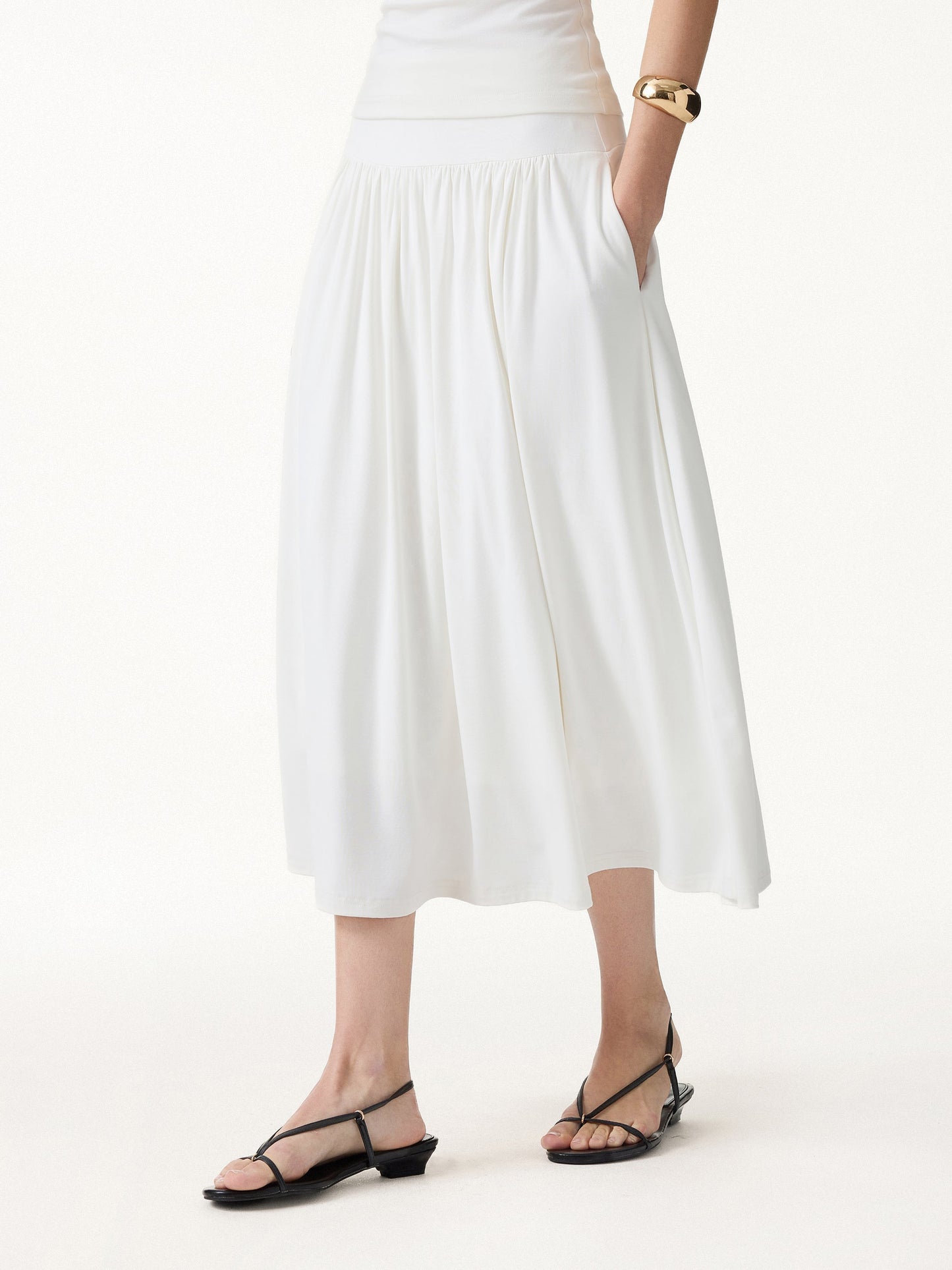 SkinKiss Mid Rise Gathered Midi Rock mit Taschen
