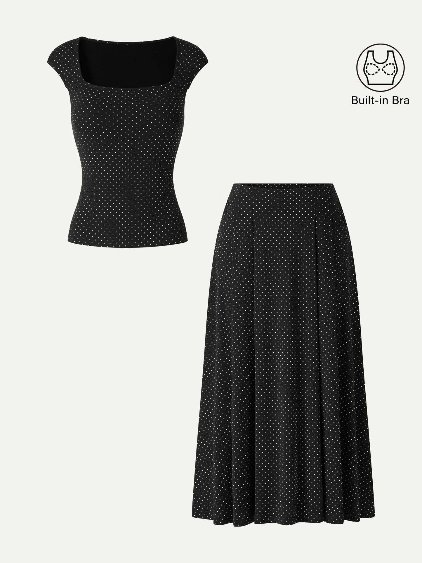 OGLmove Top mit quadratischem Ausschnitt und Midi-Rock-Set mit Taschen