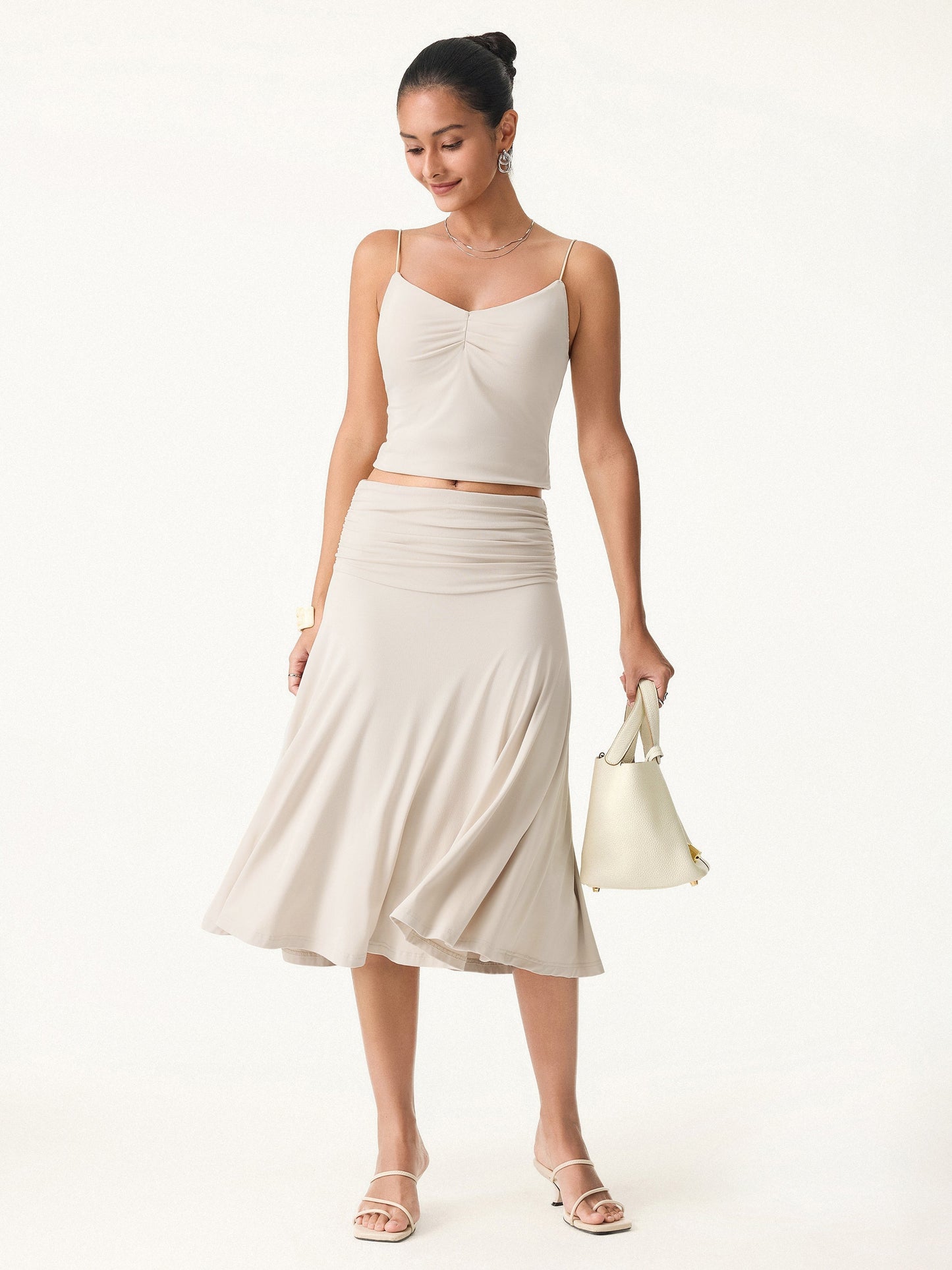 Flowy Side Ruched A-Linie Midi-Rock