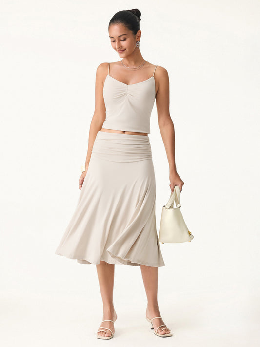 Flowy Side Ruched A-Linie Midi-Rock