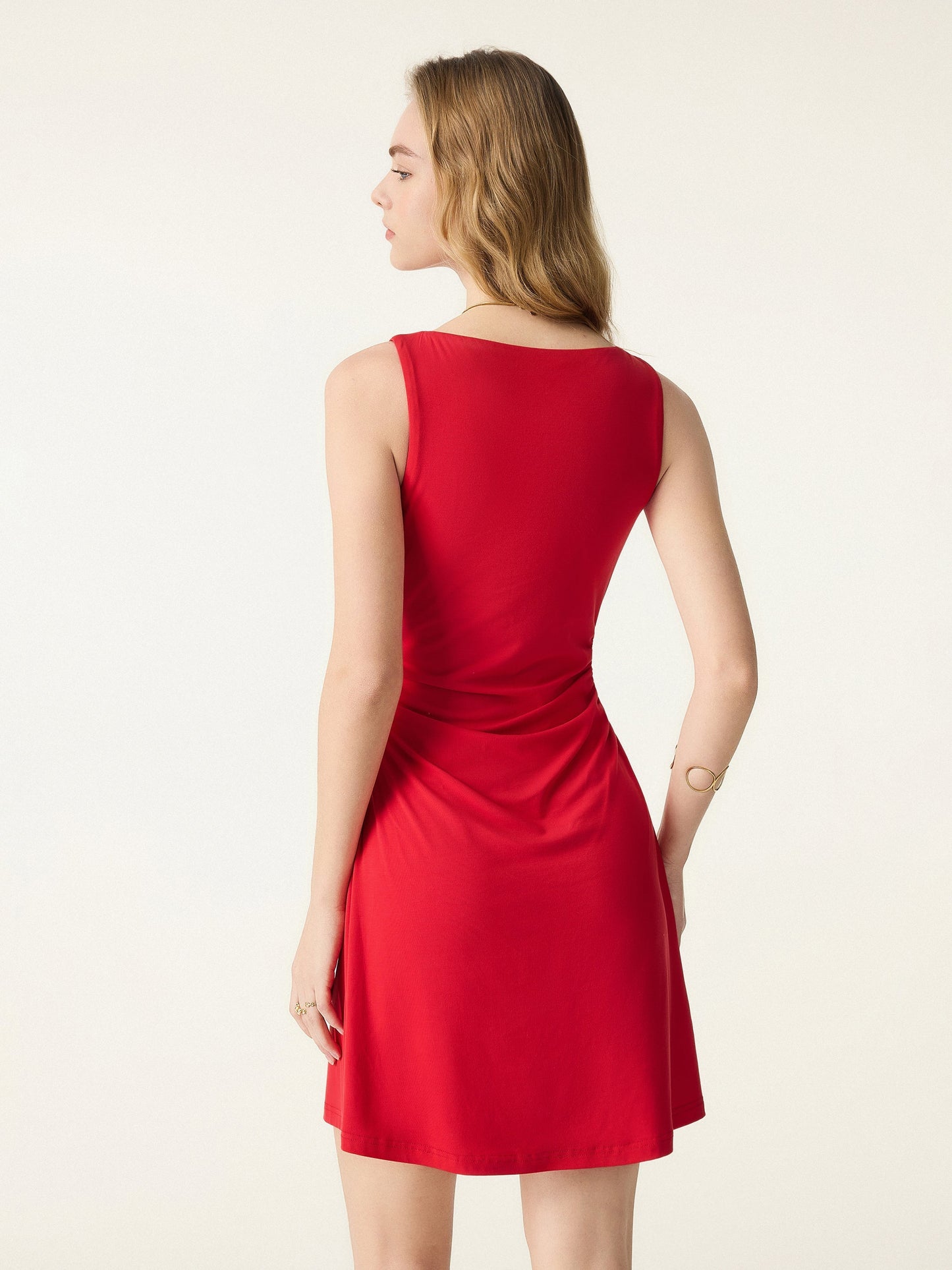 Damen Bootsausschnitt Raffung A-Linie Mini-Bra-Kleid