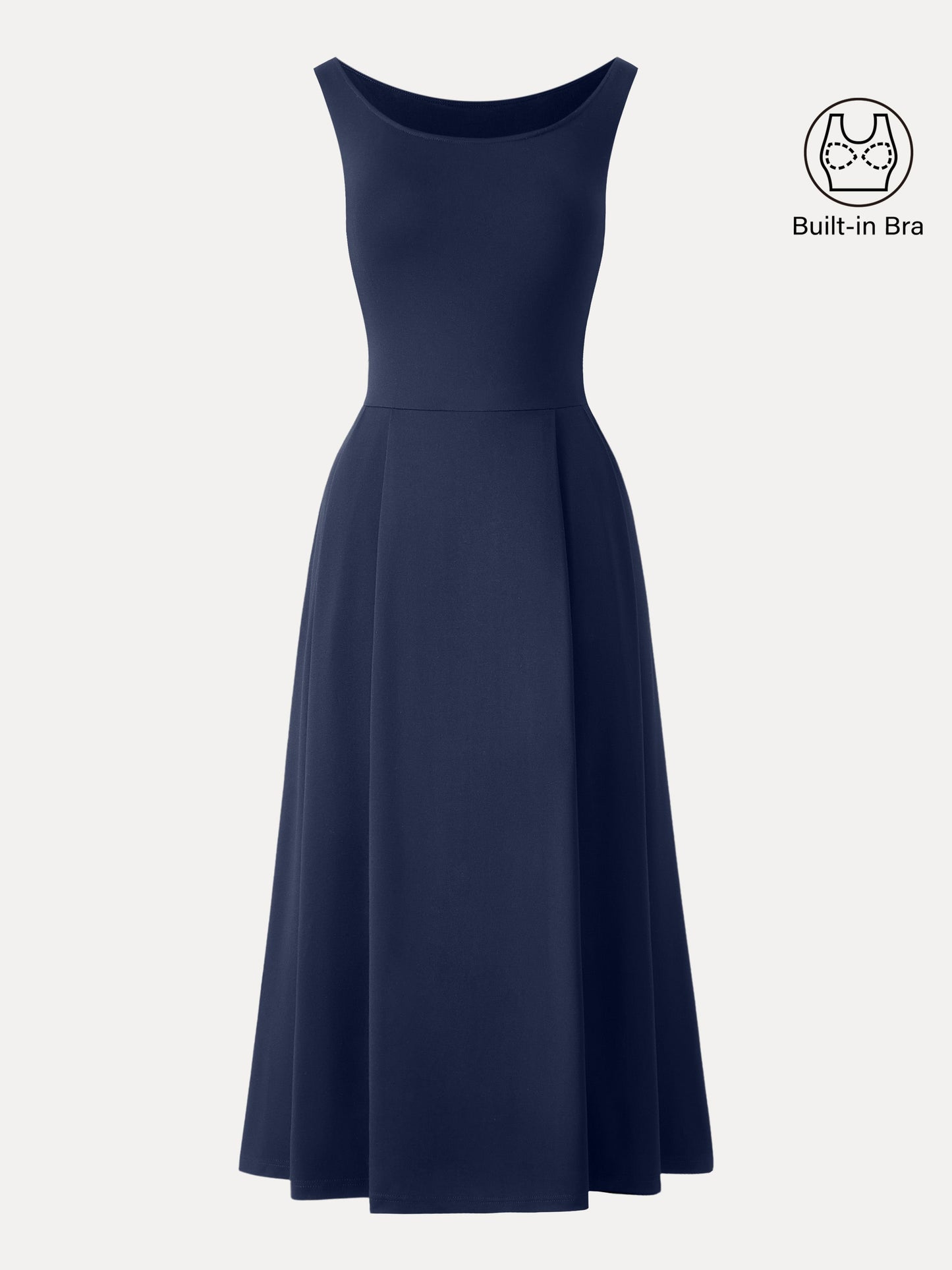 Damen Midi-Bra-Kleid mit Rundhalsausschnitt und Taschen