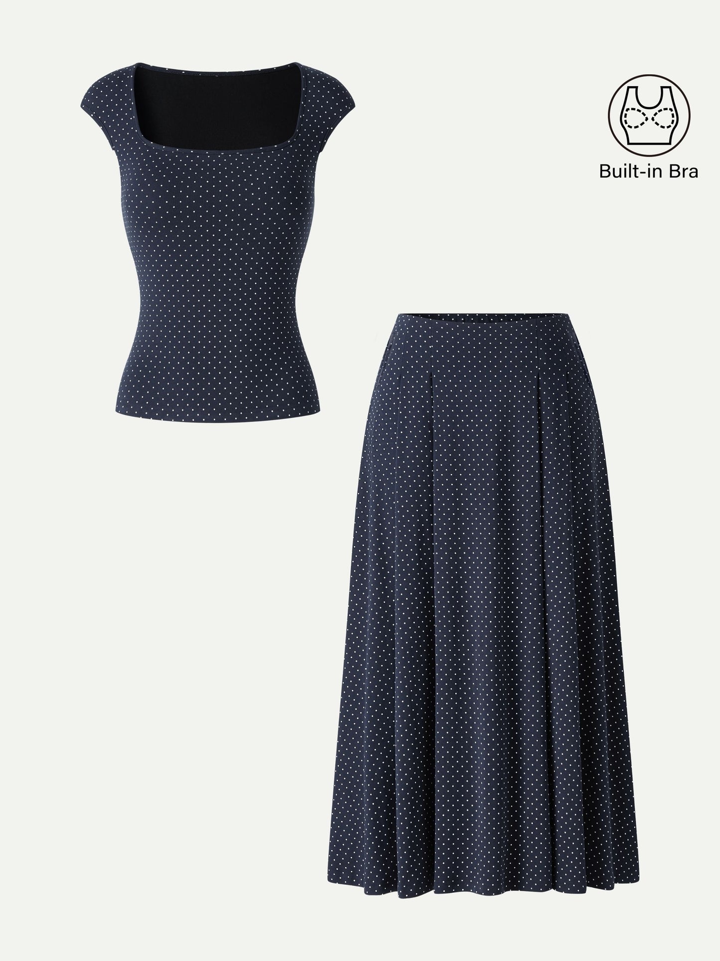 OGLmove Top mit quadratischem Ausschnitt und Midi-Rock-Set mit Taschen